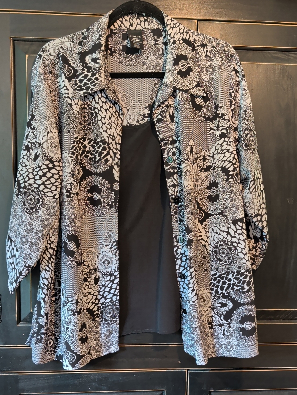 George Black & White Mixed Print Open Shirt